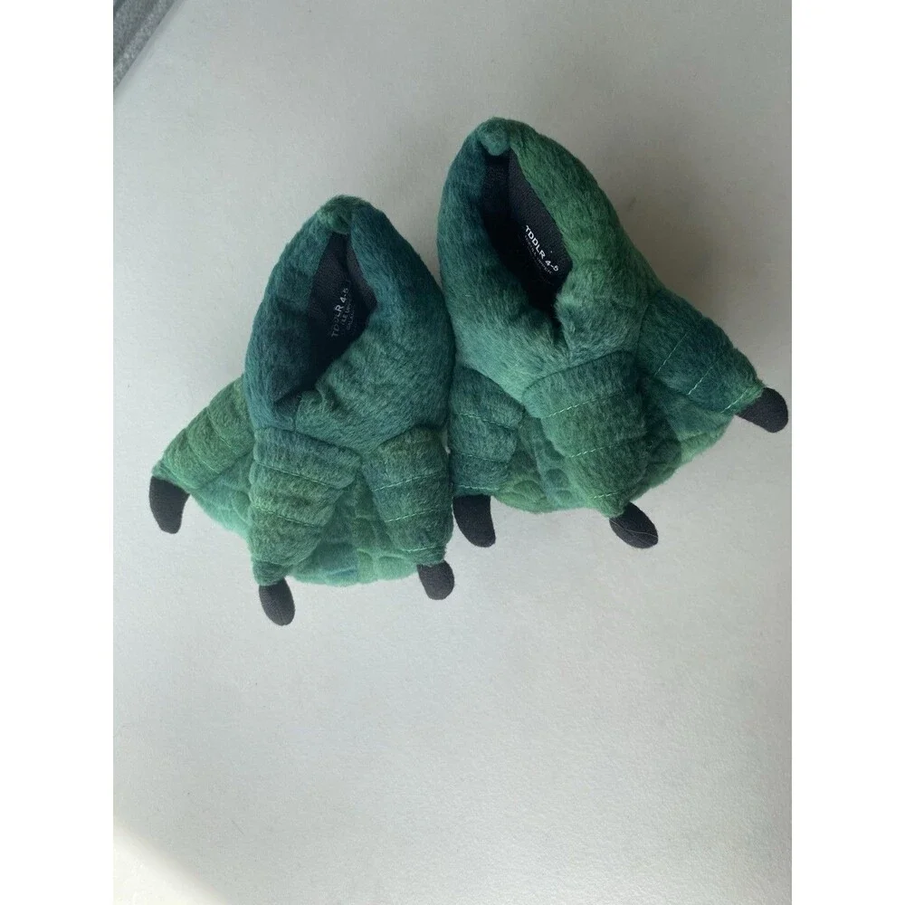 Unisex Kids Green Dinosaur Claw Feet Slip-On Slippers Toddler Size 4-5